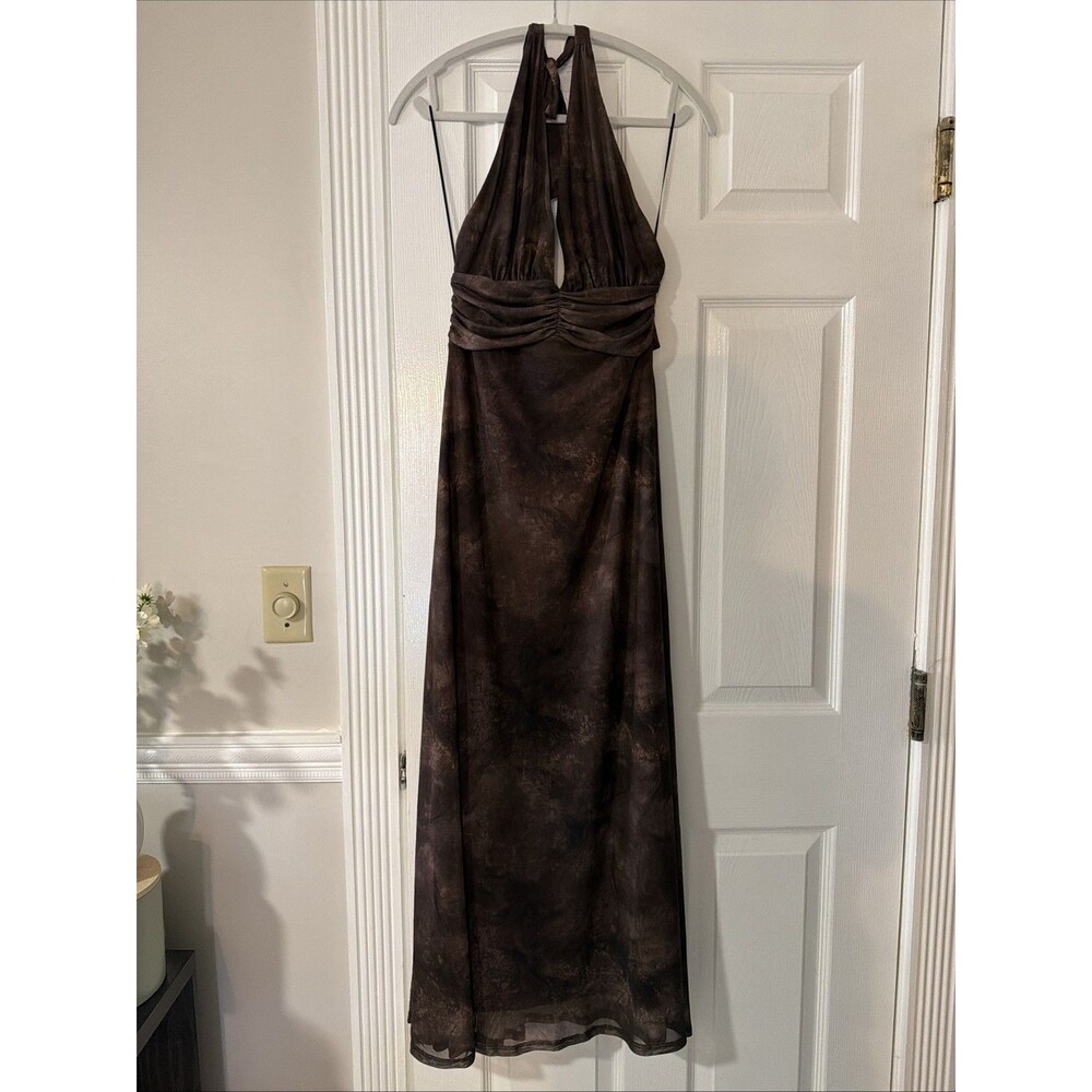 12th Tribe Rosalia Brown Mesh Maxi Dress Brown L